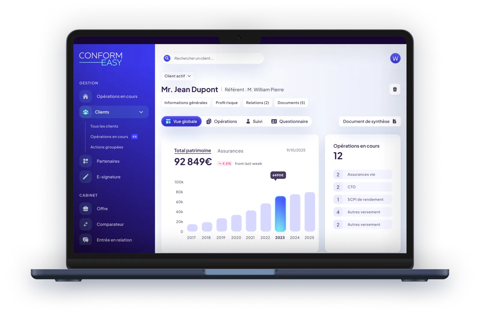 Interface de la solution Conformeasy sur ordinateur